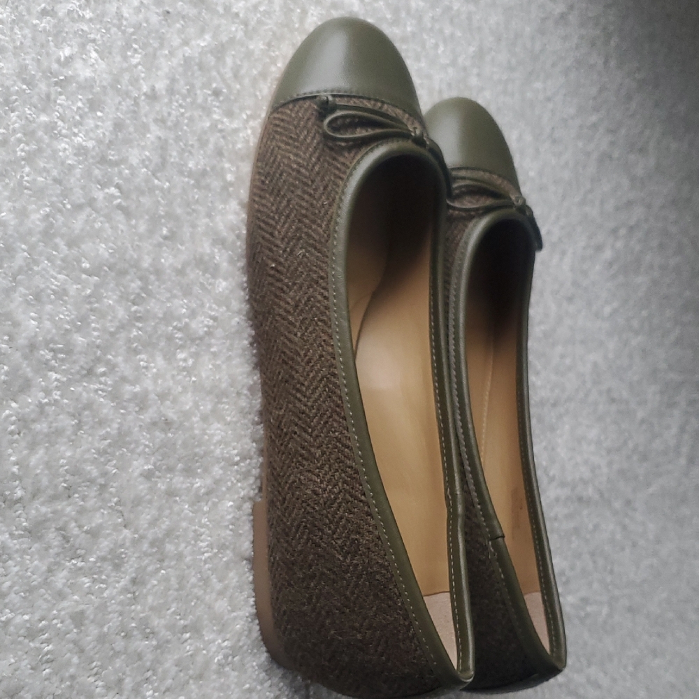 Talbots Olive Green Round Toe Tweed Ballet Flats 9M - Picture 9 of 10